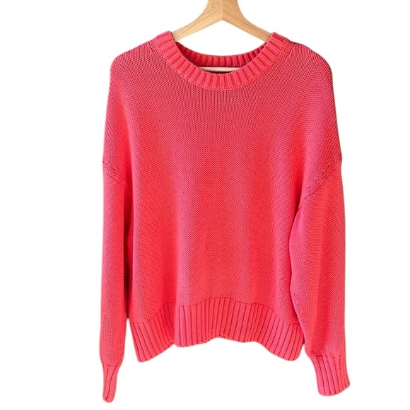 Gap Petite Large 100% Cotton Coral Beachy Loose Knit Sweater Slouchy Boho - Picture 1 of 7